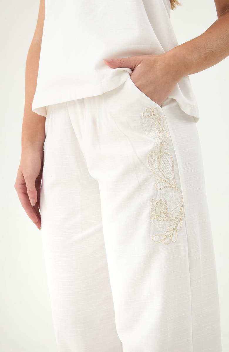 BOAMAR Naomi Embroidered Cotton Blend Cover-Up Pants, Alternate, color, White