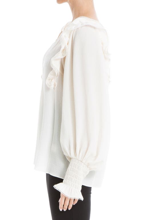 Max Studio Ruffle Shoulder Top In White