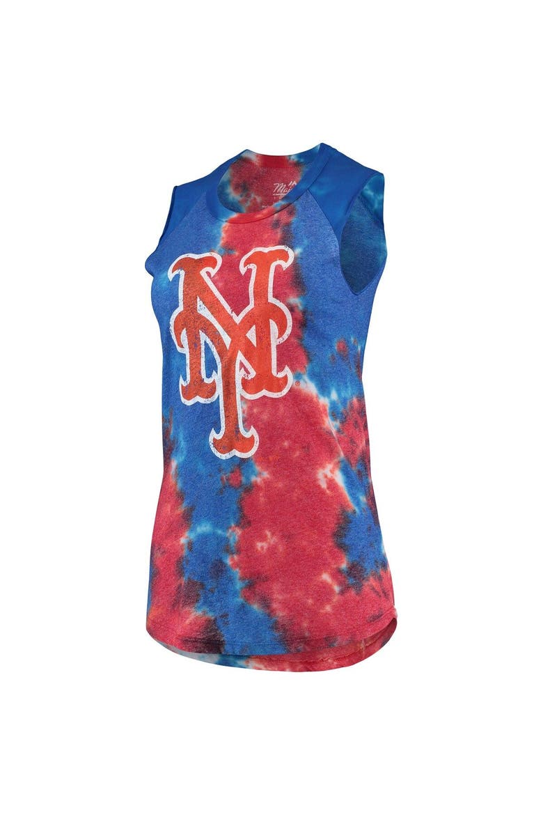 Women's Majestic Threads Red/Blue New York Mets Tie-Dye Tri-Blend Muscle Tank Top, Alternate, color, Red