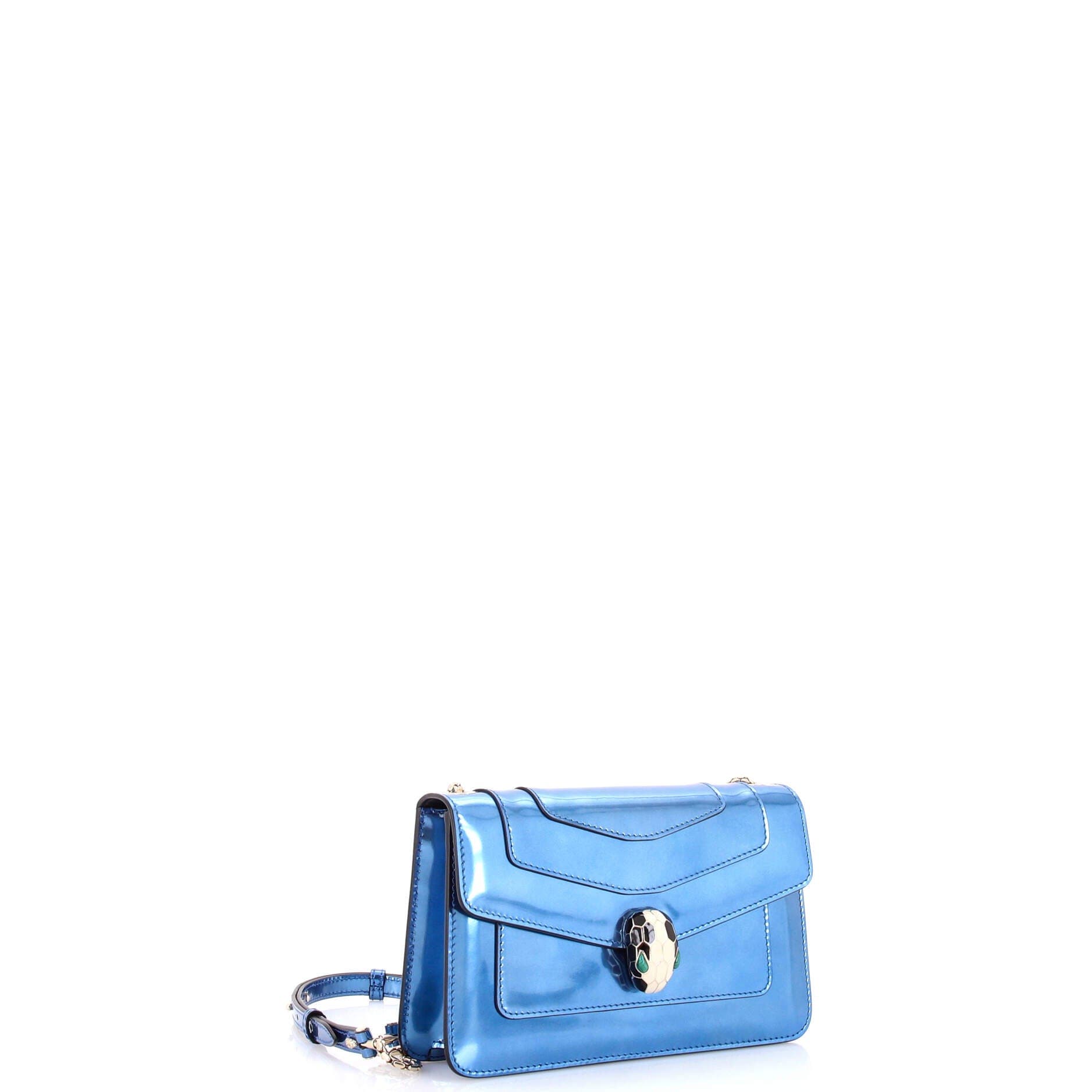 Serpenti Forever Shoulder Bag Metallic Leather Small, Alternate, color, Blue