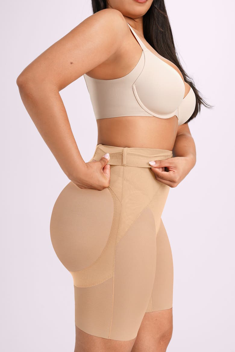 Mesh High Waist Compression Shorts, Alternate, color, Beige