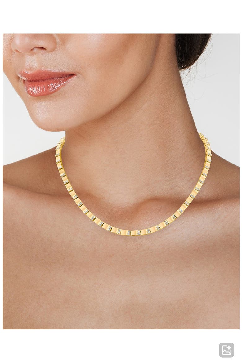 Cubic Zirconia Station Box Chain Necklace, Alternate, color, GOLD PLATED
