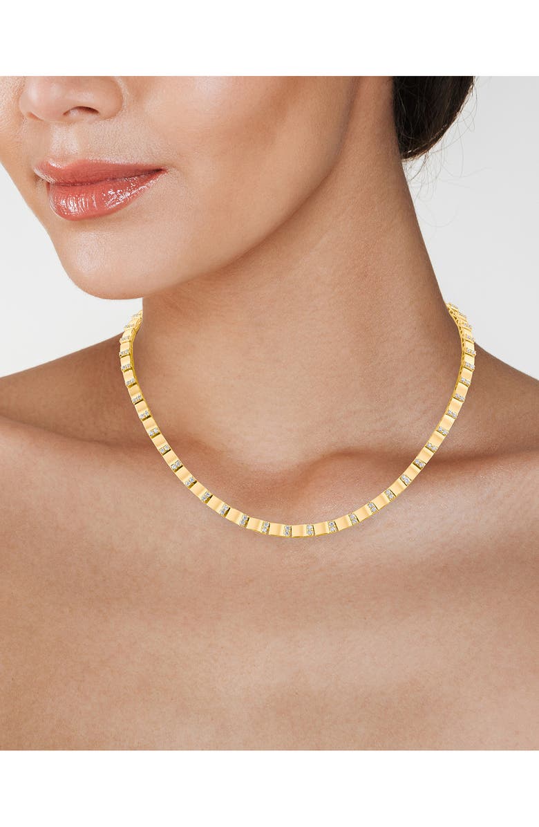 CZ by Kenneth Jay Lane Cubic Zirconia Station Box Chain Necklace, Alternate, color, Gold Plated
