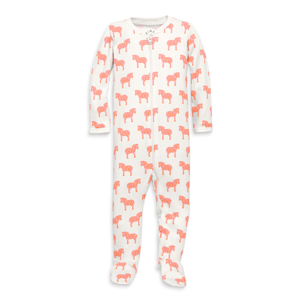 Primary Baby Organic Animal Friends Zip Footie In Blossom Zebras
