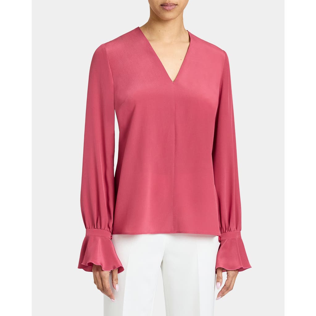 Santorelli Rue Silk Long Sleeve Blouse In Silk Crepe De Chine