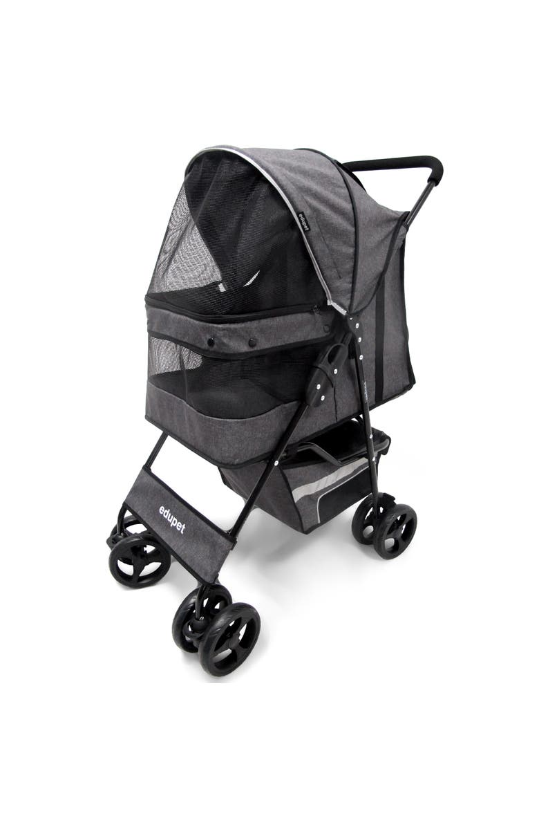 Edupet Pet Stroller Grey & Black 33 Lb Capacity Includes Storage Basket, Main, color, Black