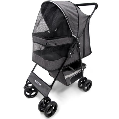 Pet Stroller Grey & Black 33 Lb Capacity Includes Storage Basket
