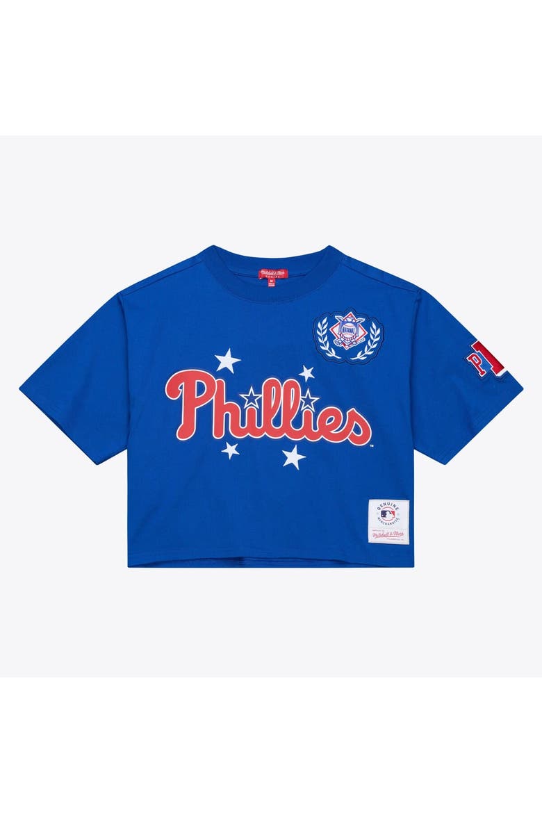 Women's Mitchell & Ness Royal Philadelphia Phillies Pep Rally Cropped Boxy T-Shirt, Main, color, Royal