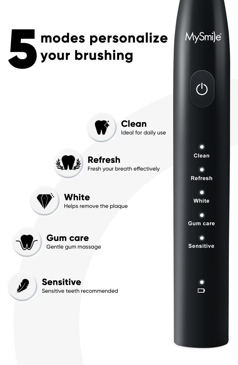 MySmile DY156 Essential Electric Toothbrush with 5 Modes, Alternate, color, Black