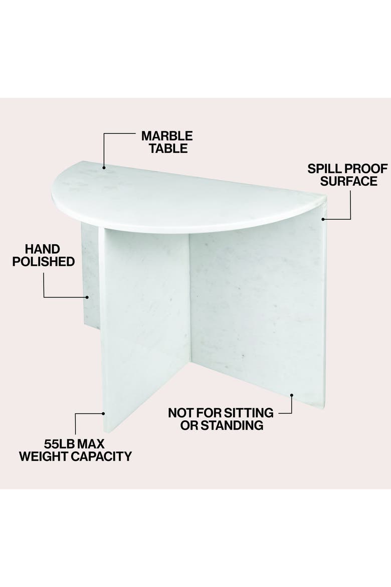 Patrice Art Deco Natural Marble Handmade Demilune Side Table, Alternate, color, White