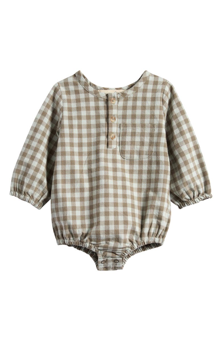 Pehr Plaid Long Sleeve Organic Cotton Flannel Romper, Main, color, Sage/ Light Sage