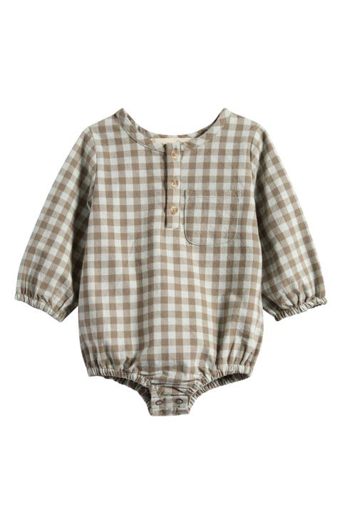 Plaid Long Sleeve Organic Cotton Flannel Romper (Baby)