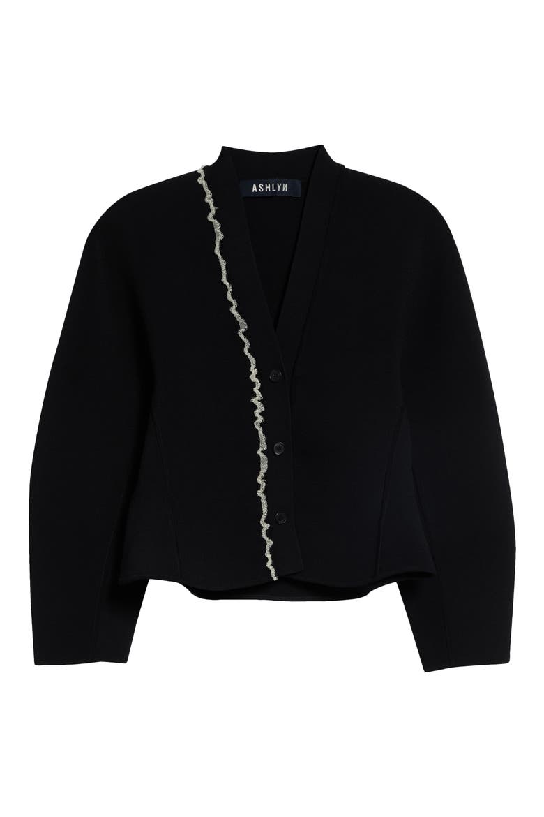Henry Asymmetric Ruffle Cardigan, Main, color, BLACK
