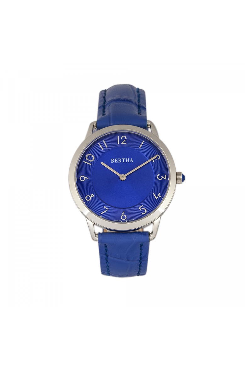Abby Swiss Leather-Band Watch, Main, color, Silver/Blue