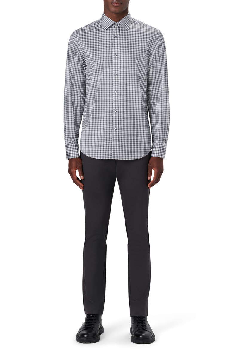 Shaped Fit Gingham Stretch Cotton Button-Up Shirt, Alternate, color, GRAPHITE