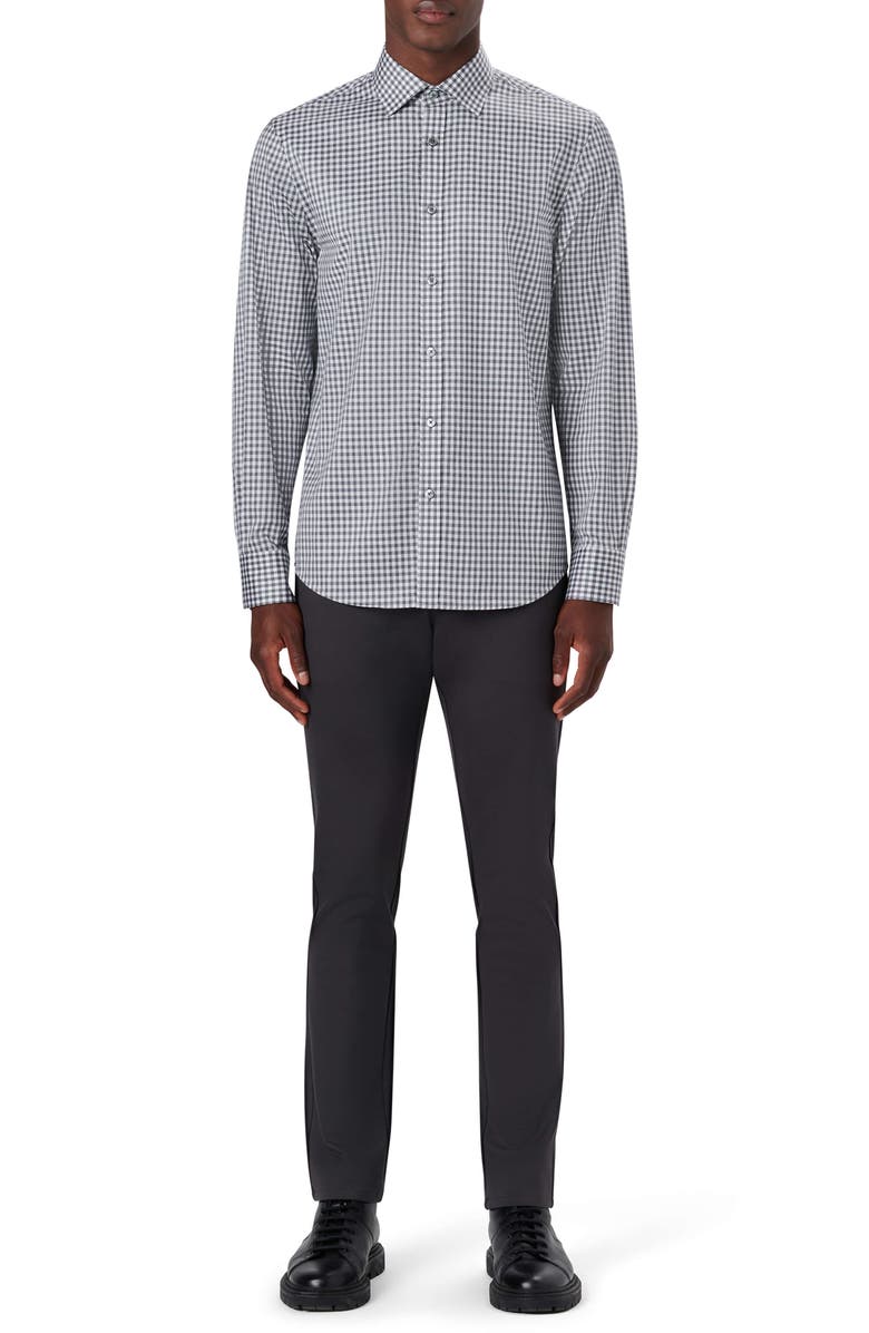 Bugatchi Shaped Fit Gingham Stretch Cotton Button-Up Shirt, Alternate, color,