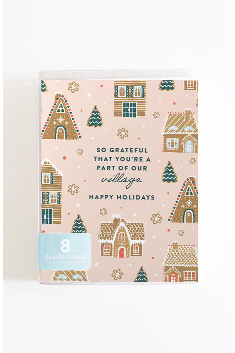 Gingerbread Village Holiday Thank You Boxed Set of 8 Greeting Cards, Main, color, Gingerbread Village
