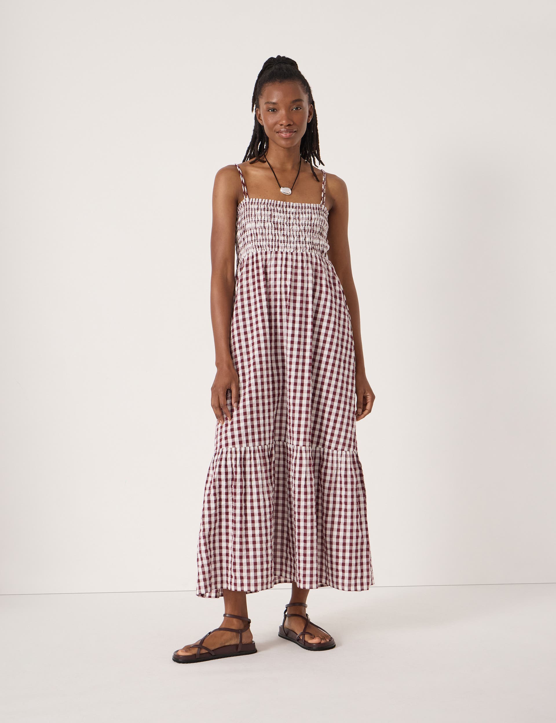 Leni Shirred Gingham Beach Dress