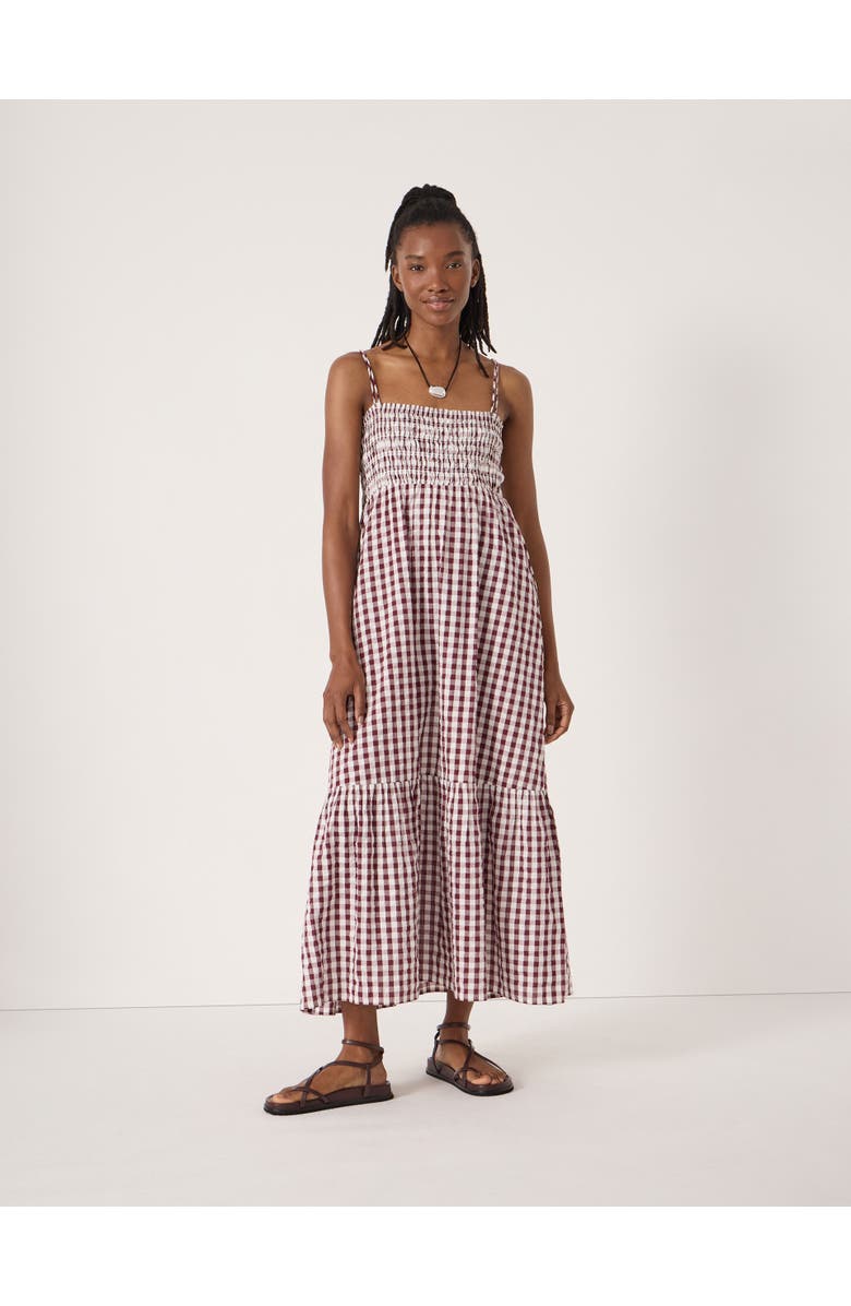 Hush Leni Shirred Gingham Beach Dress, Main, color, Maroon Red & White