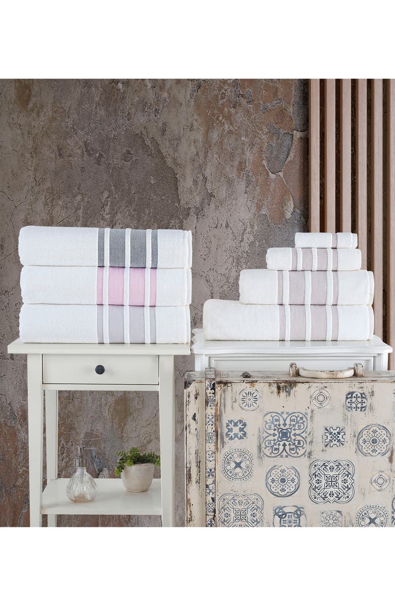 Brooks Brothers Bermuda Contrast Border Bath Towel, Alternate, color, Silver