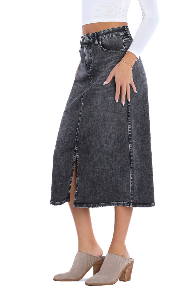 Wash Lab Denim Mallory Denim Midi Skirt, Alternate, color, Black Sesame