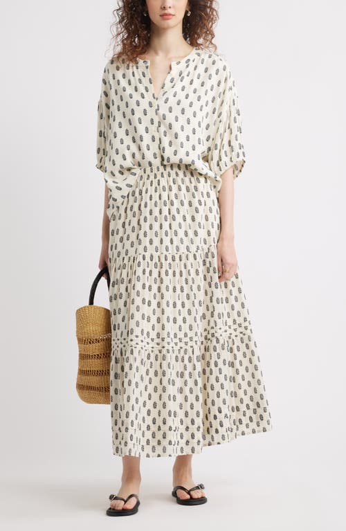 Treasure & Bond Tiered Maxi Skirt In Ivory- Olive Block Floral