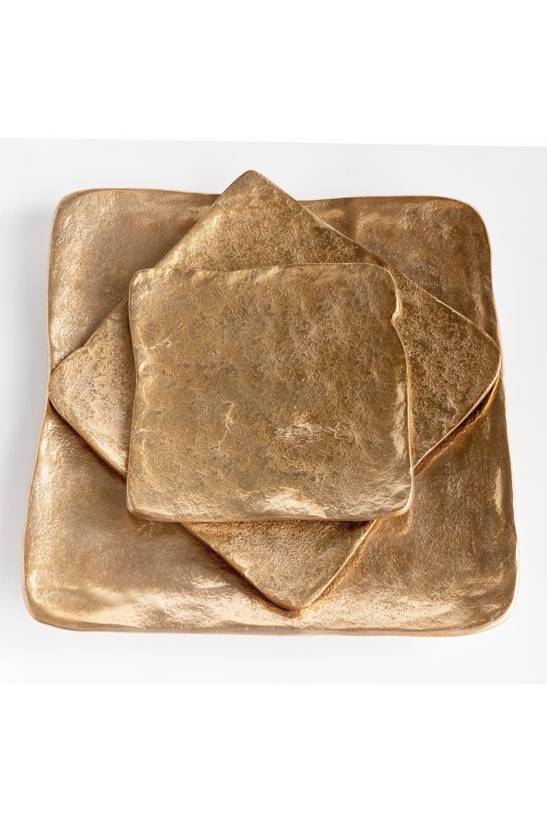 Imani Decorative Square Gold Aluminum Metal Trays, Set of 3, Alternate, color, Gold