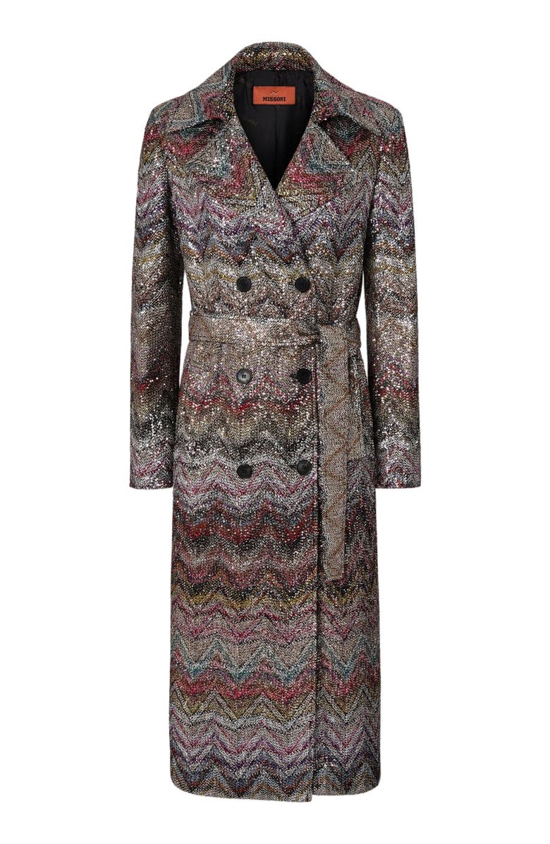 Missoni Long Double-breasted Trench Coat With Wavy Zigzag Pattern, Alternate, color, Multicoloured