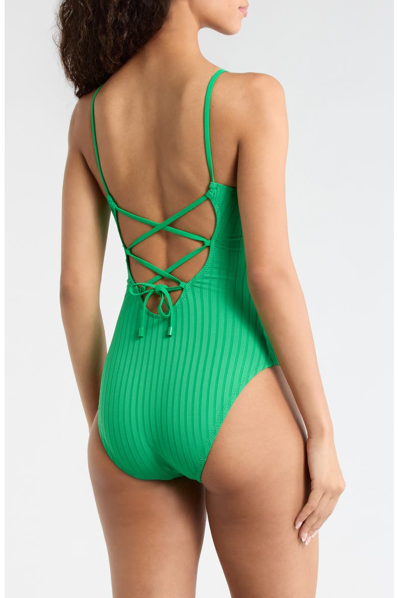 V-Wire Rib One-Piece Swimsuit, Alternate, color, ALOE