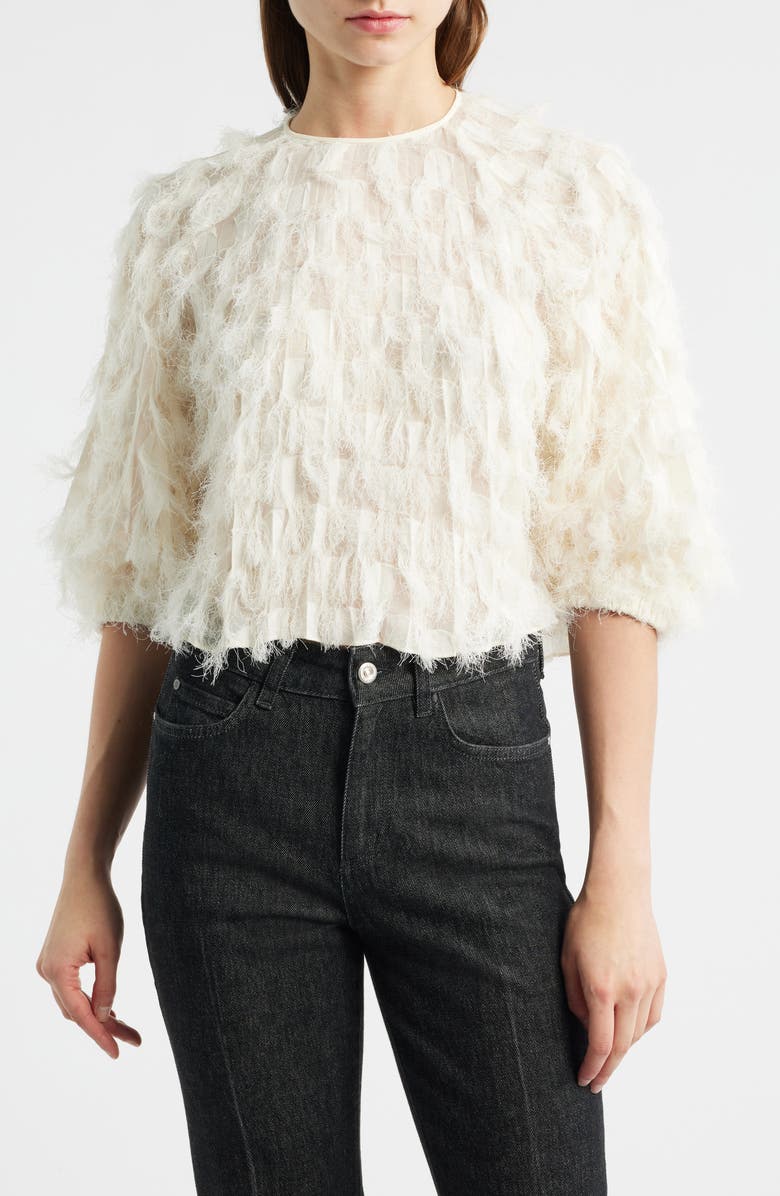 BOSS Baima Feather Jacquard Top, Main, color, Soft Cream