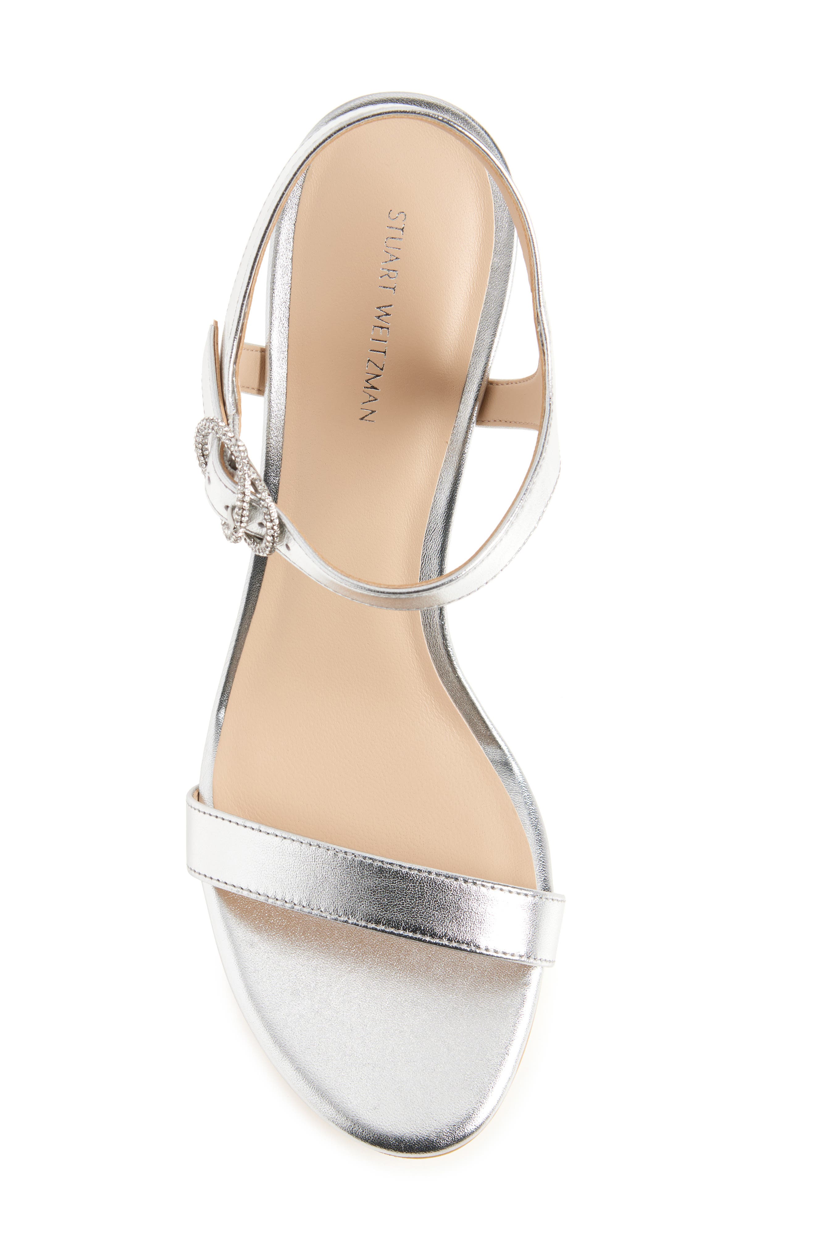 Stuart Weitzman Crystal Buckle 75 Block Heel Sandal, Alternate, color, 