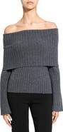 Theory Off the Shoulder Bell Sleeve Merino Wool Blend Sweater