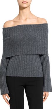 Theory Off the Shoulder Bell Sleeve Merino Wool Blend Sweater
