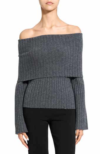 Theory Off the Shoulder Bell Sleeve Merino Wool Blend Sweater