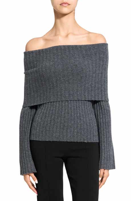 Theory Off the Shoulder Bell Sleeve Merino Wool Blend Sweater