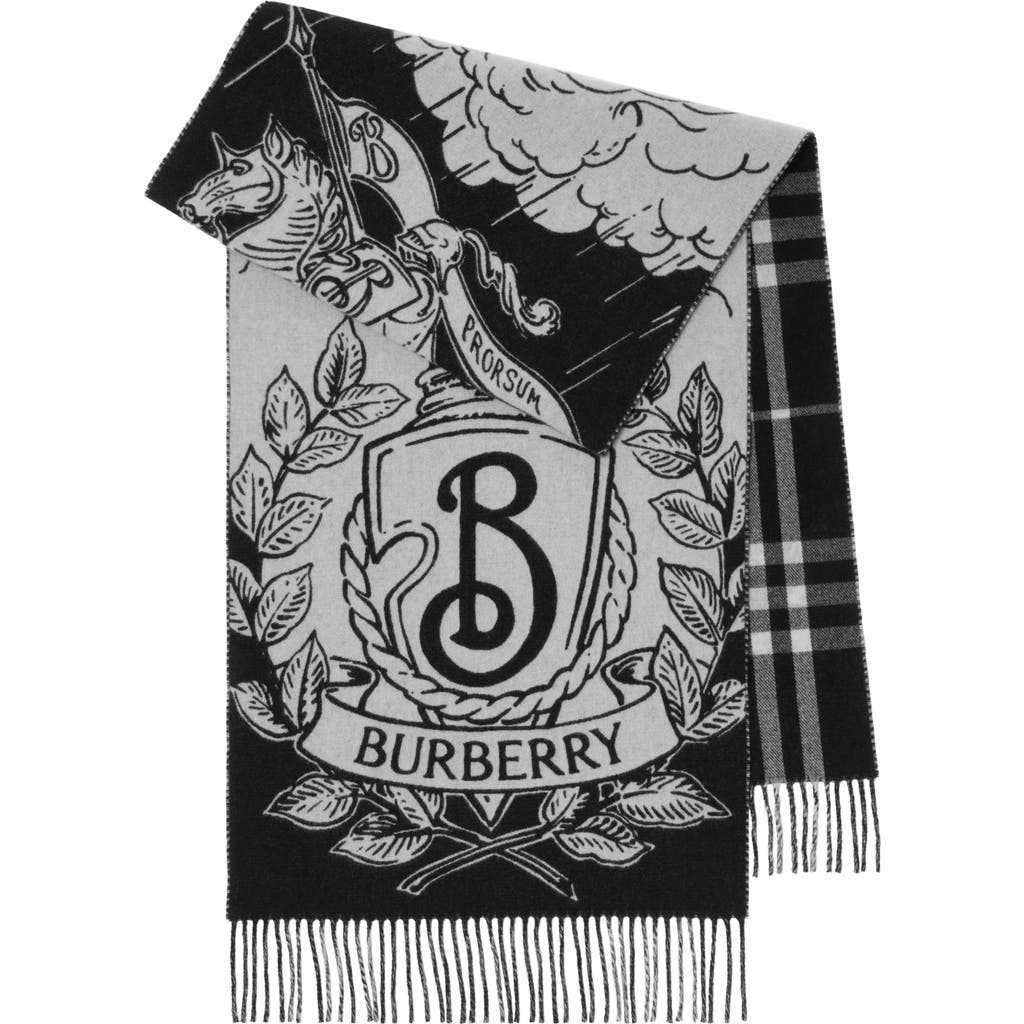Burberry Wide Reversible Stormy Knight Scarf In Black