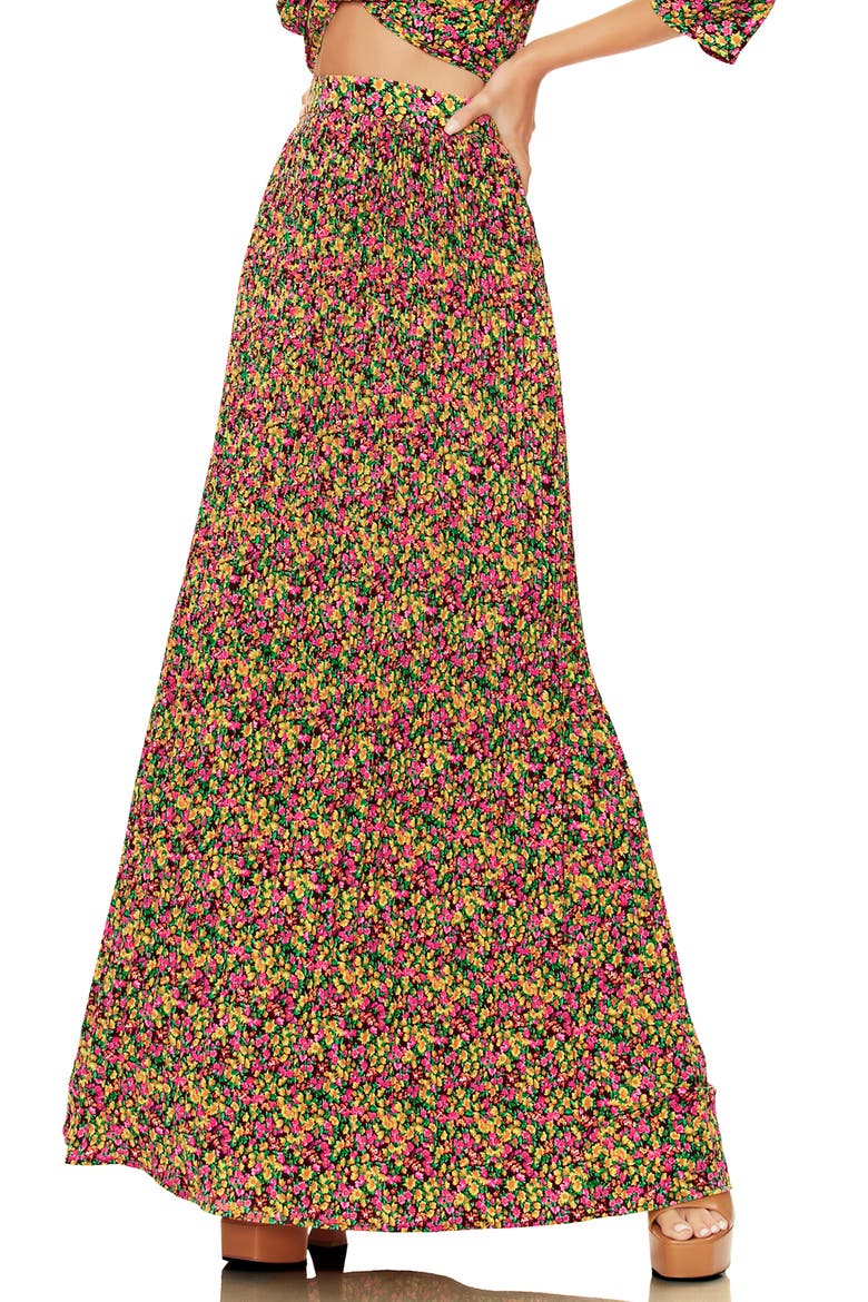 Rocco Plissé Pleat High Waist Maxi Skirt, Main, color, ELECTRIC DITSY