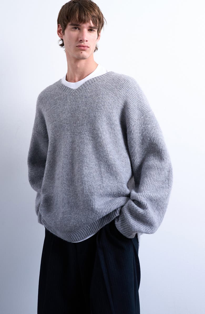 Topman Oversize V-Neck Sweater, Main, color, Light Grey
