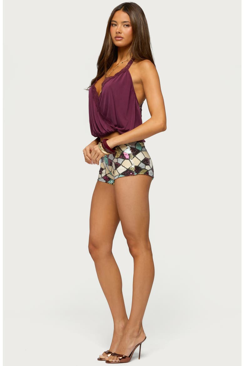 Eilen Lacey Wrap Halter Top, Alternate, color, PLUM