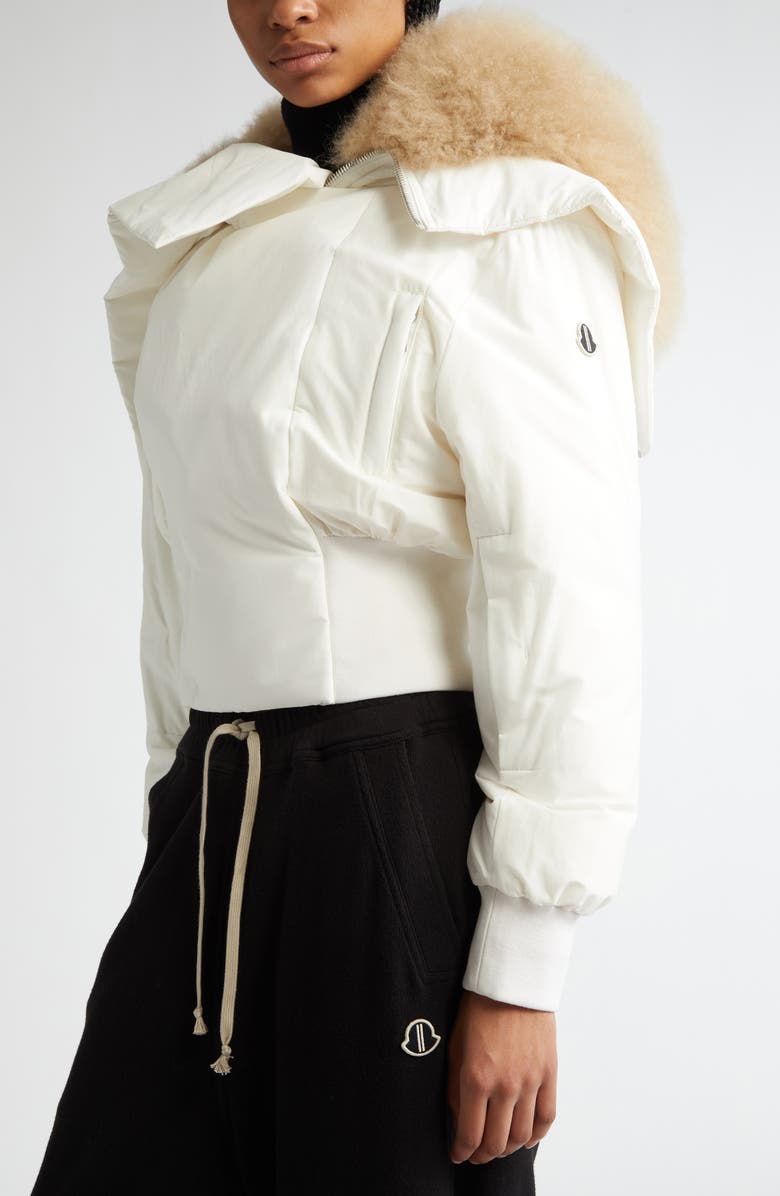 Moncler Alice Short Down Parka with Genuine Goat Hair Trim, Alternate, color, 