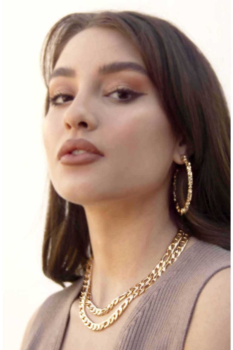 Chain Link Hoop Earrings, Alternate, color, GOLD