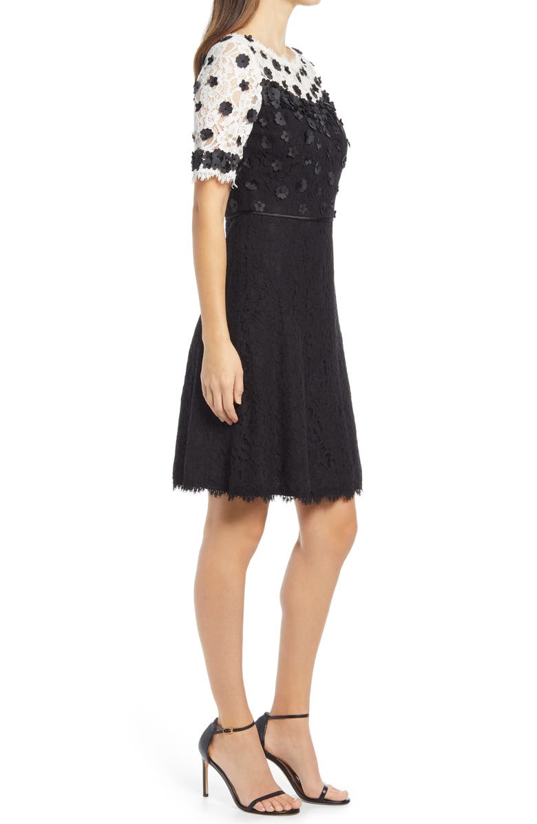 Shani Lace Floral Appliqué Fit & Flare Dress, Alternate, color,