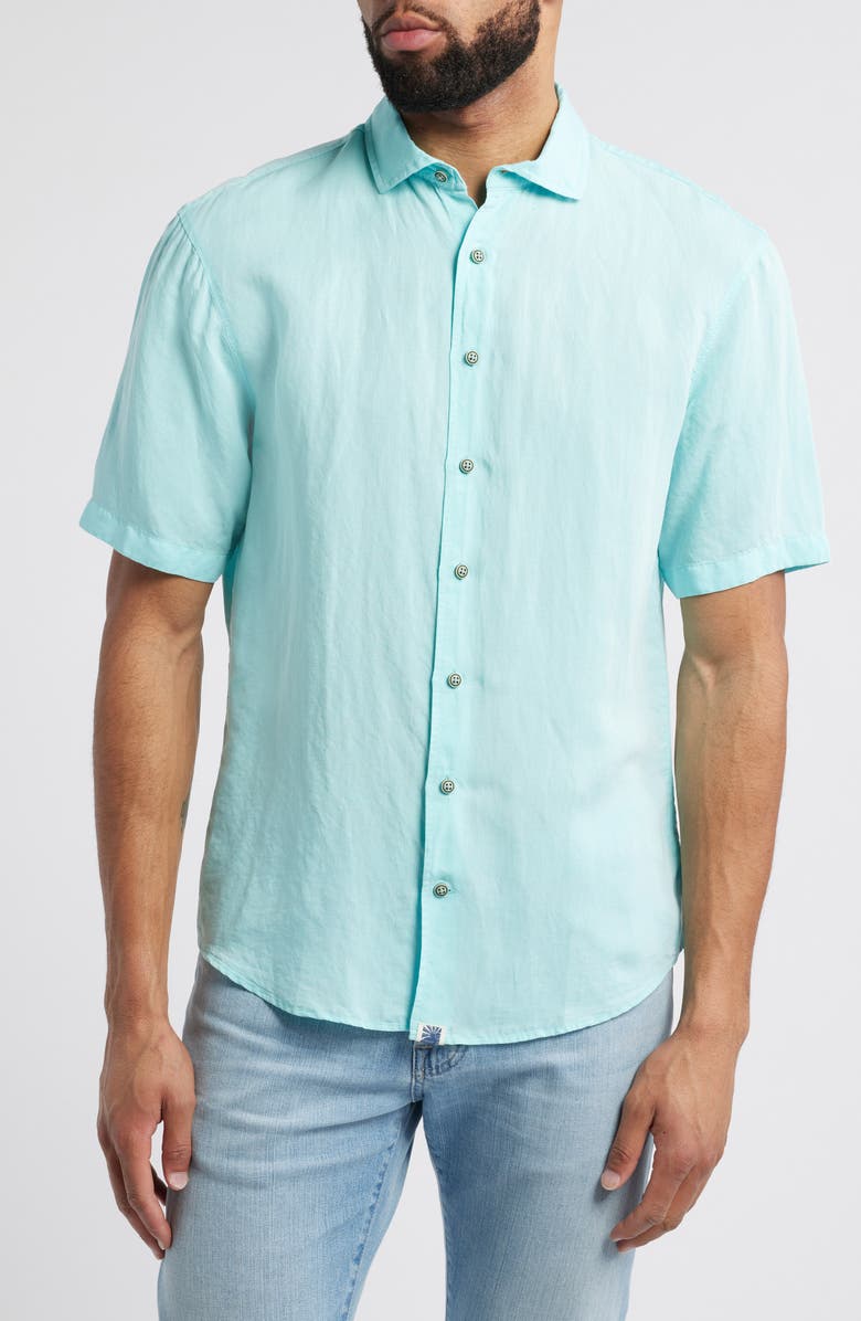 johnnie-O Gianna Hangin' Out Short Sleeve Linen & Lyocell Button-Up Shirt, Main, color, Tarpon