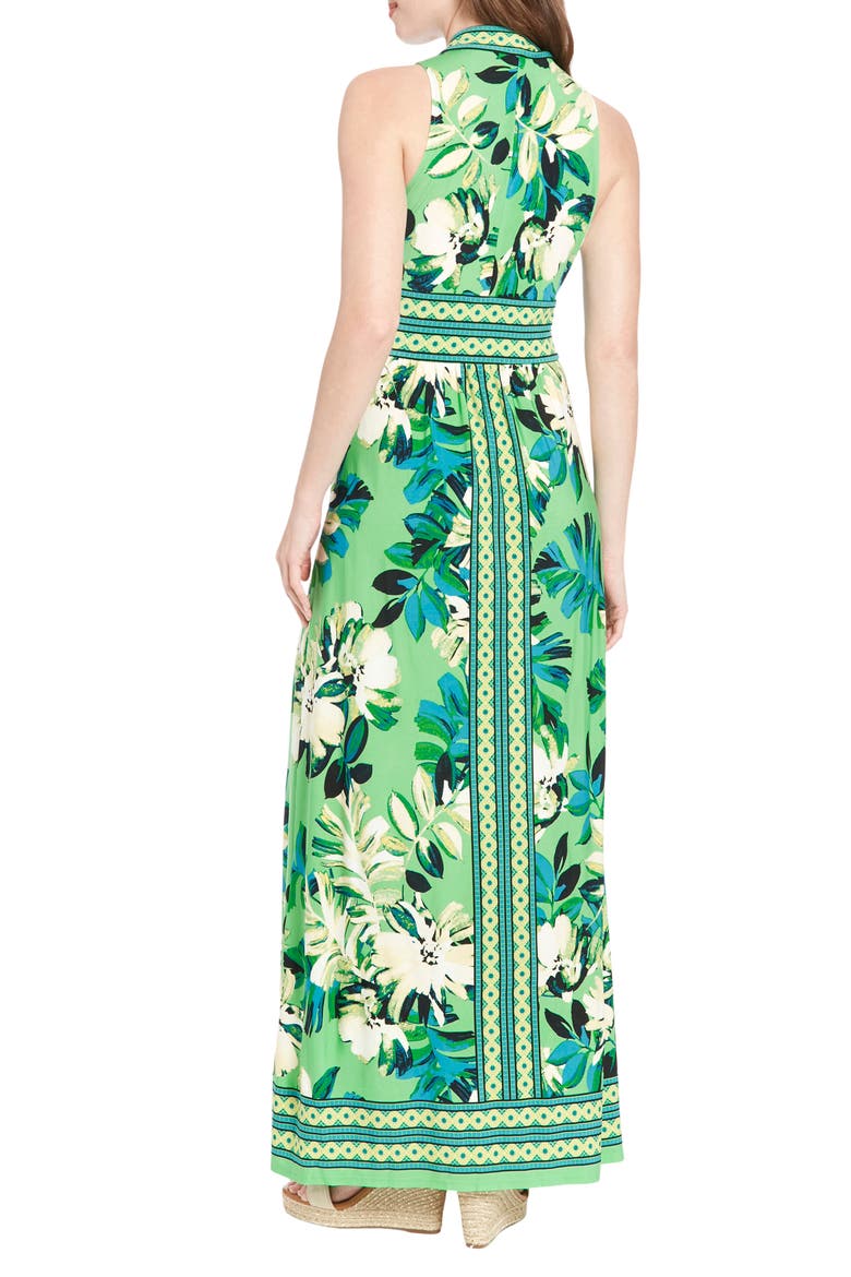 Floral V-Neck Sleeveless Maxi Dress, Alternate, color, GREEN TEAL