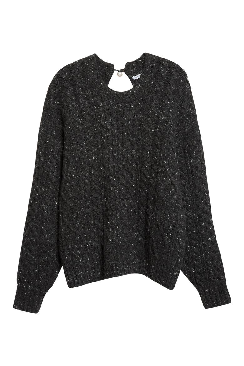 Teardrop Wool & Cashmere Aran Cable Sweater, Alternate, color, ANTRACITE