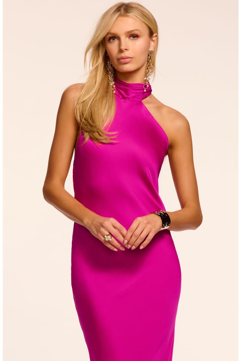 Tatiana Halter Neck Satin Gown, Alternate, color, FIESTA PINK