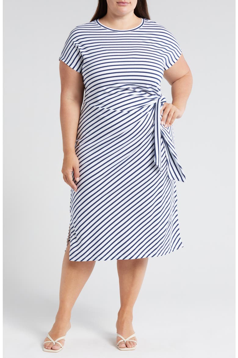 Crescent Knot T-Shirt Dress, Main, color, WHITE/ CENOTE STRIPE