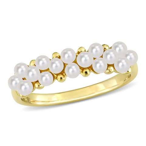 Cultured Pearl Semi-Eternity Ring 14k