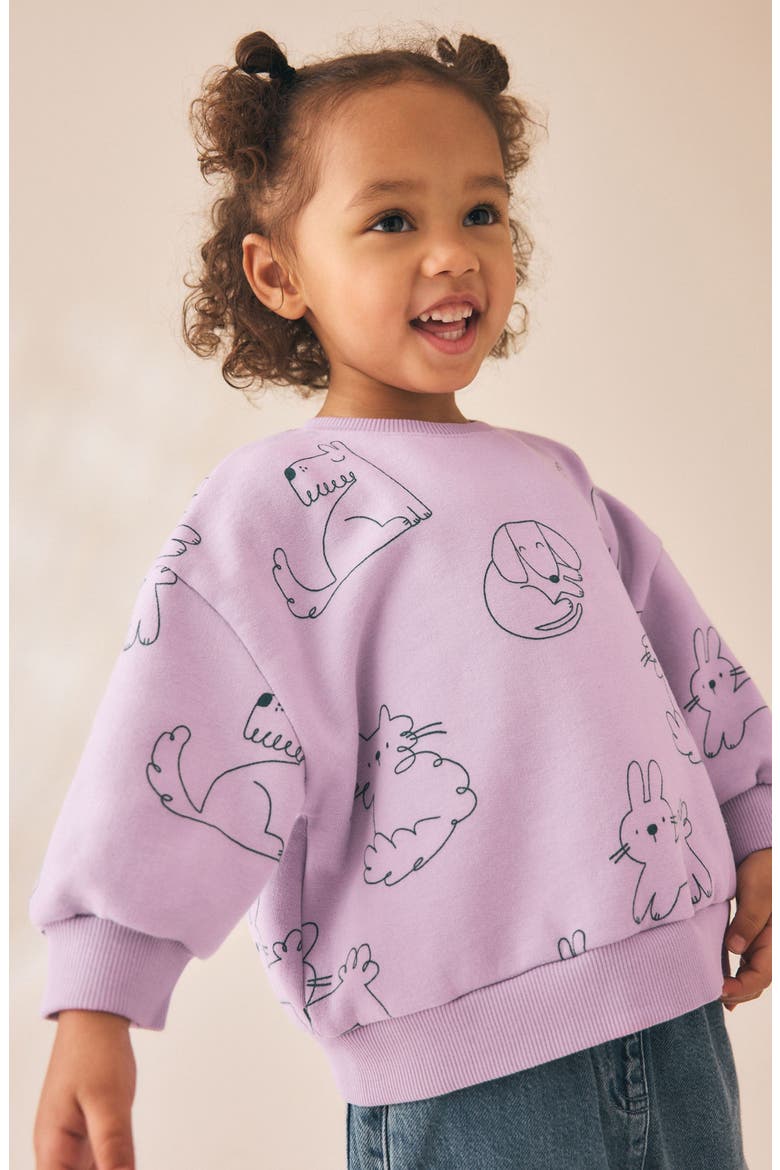 Kids' Animal Doodle Fleece Sweatshirt, Alternate, color, PURPLE