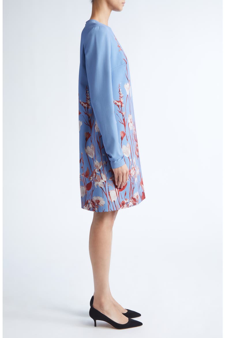 Floral Long Sleeve Stretch Crepe Shift Dress, Alternate, color, CORNFLOWER MULTI